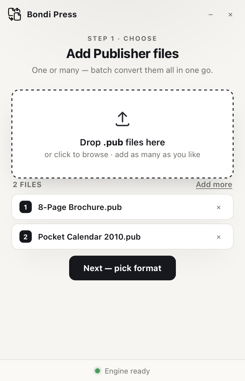 Two files loaded into Bondi Press